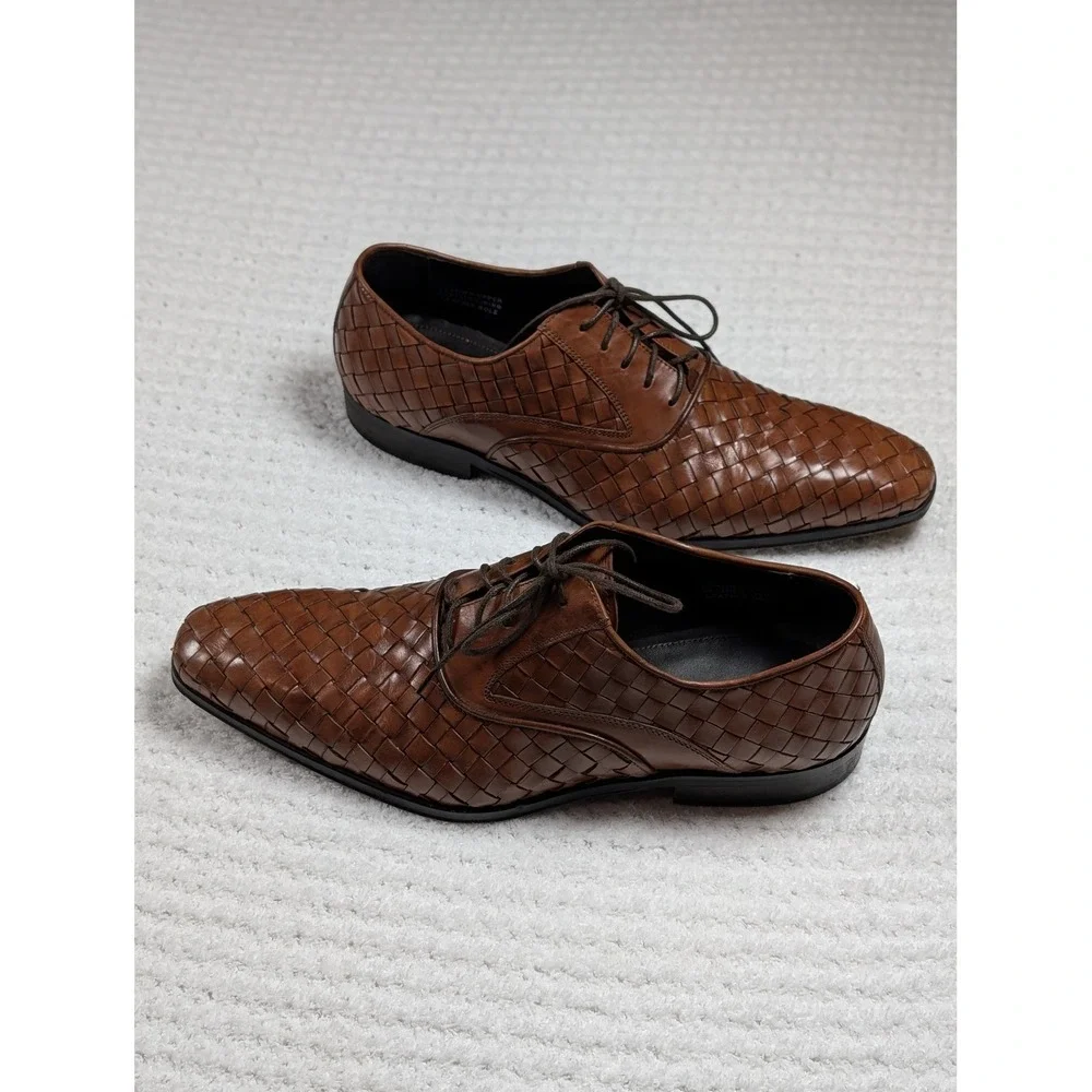 Paul Fredrick Brown Woven Italian Leather Oxford Dress Shoes Made Italy‎  8.5